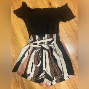 black and striped shorts romper